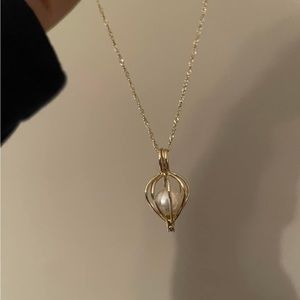 Yellow Gold Pearl Cage and Chain